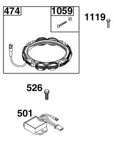 Alternator Group Diagram and Parts List for 40N877-0044-B5  Briggs and Stratton Engine